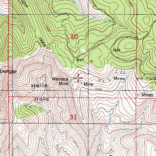 Topographic Map of Warnock Mine, NM