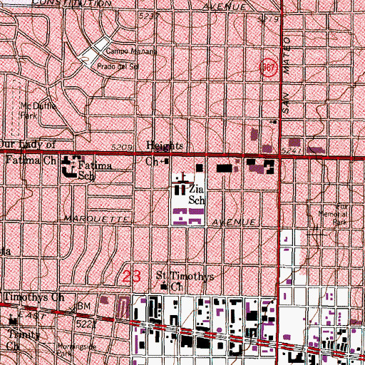 Topographic Map of Zia Elementary School, NM