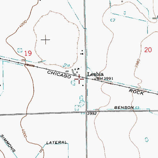 Topographic Map of Lesbia, NM