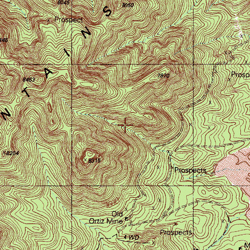 Topographic Map of Ortiz Mine Grant, NM