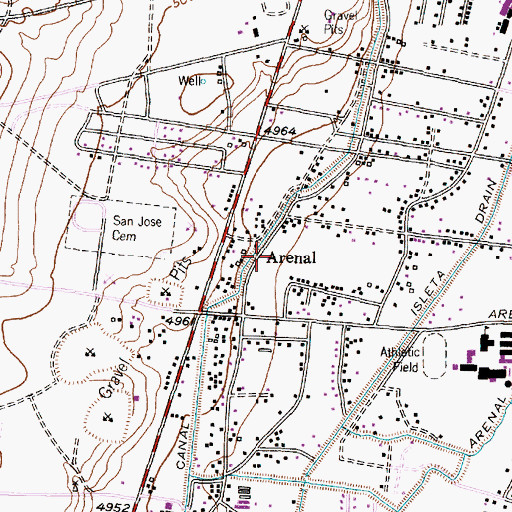 Topographic Map of Arenal, NM