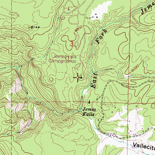 Topographic Map of Jemez Falls Campgrounds, NM