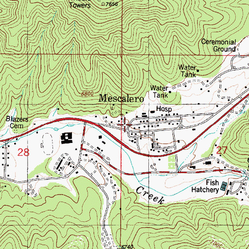Topographic Map of Mescalero Baptist Mission, NM