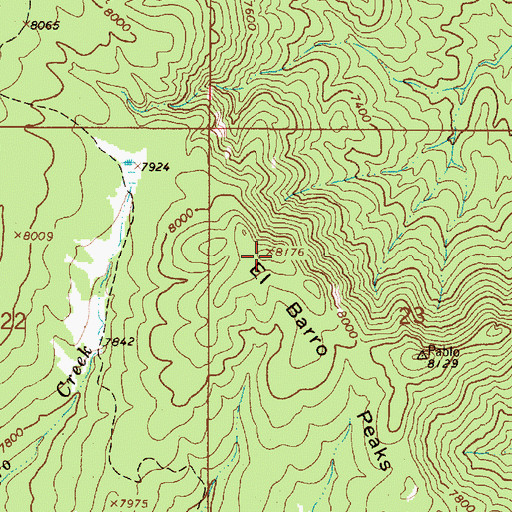 Topographic Map of El Barro Peaks, NM