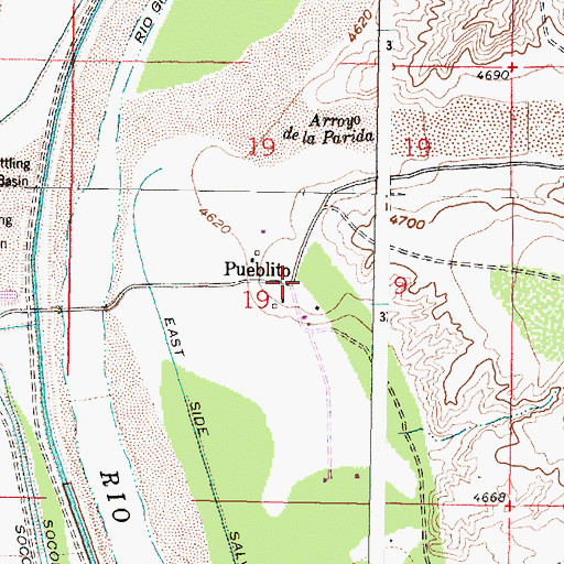 Topographic Map of Pueblito, NM