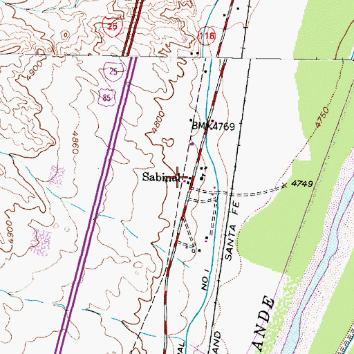 Topographic Map of Sabinal, NM