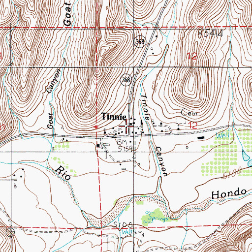 Topographic Map of Tinnie, NM