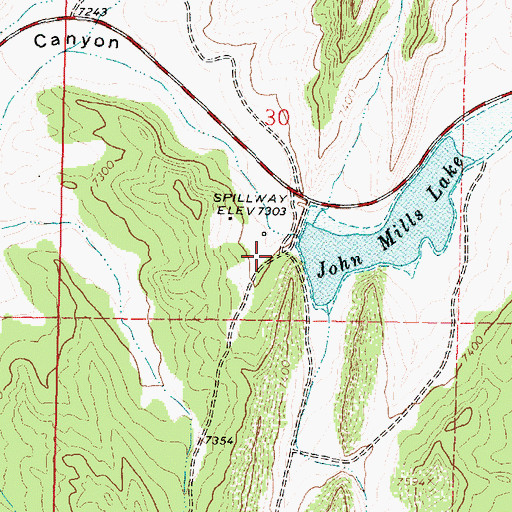 Topographic Map of John Mills Lake Dam, NM