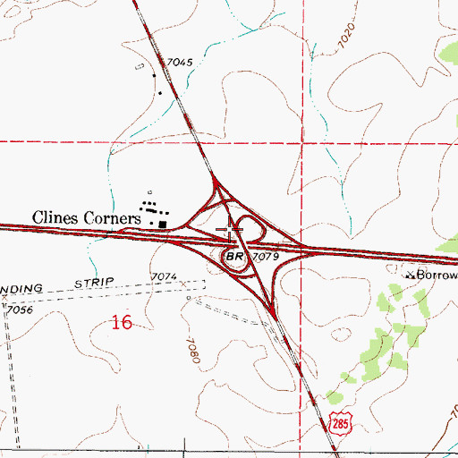 Topographic Map of Clines Corner Interchange, NM