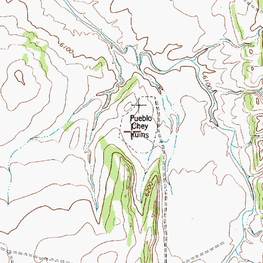 Topographic Map of Pueblo Chey Ruins, NM
