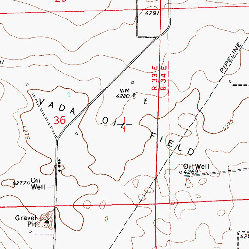 Topographic Map of Vada Oil Field, NM