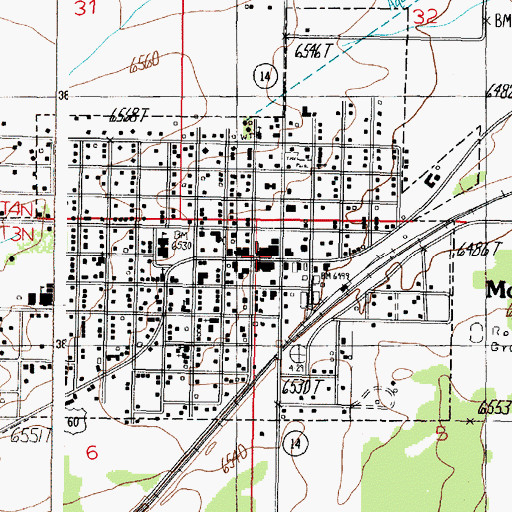Topographic Map of AT and SF RR Depot in Mountainair, NM
