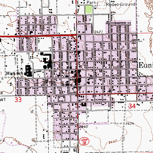 Topographic Map of Mettie Jordan Elementary School, NM