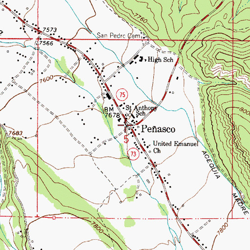 Topographic Map of Penasco High School, NM