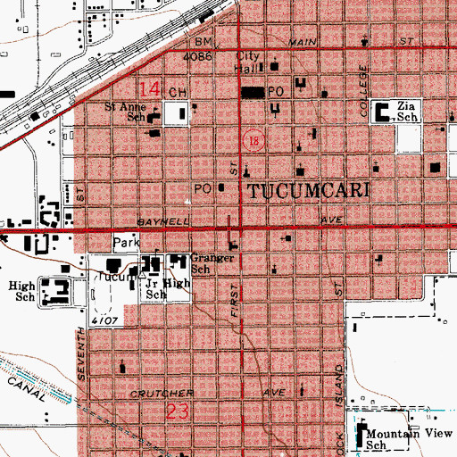 Topographic Map of Tucumcari Junior High School, NM