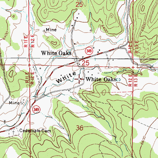 Topographic Map of White Oaks Historic District, NM