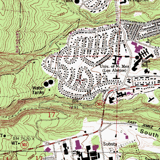 Topographic Map of Los Alamos County Historical Museum and Archives, NM