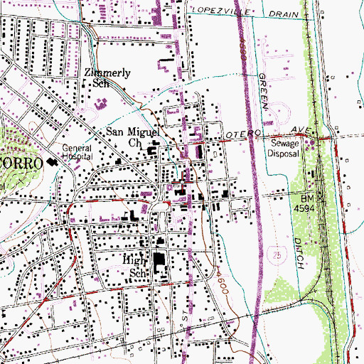 Topographic Map of Kittrel Park-Manzanares Avenue Historic District, NM