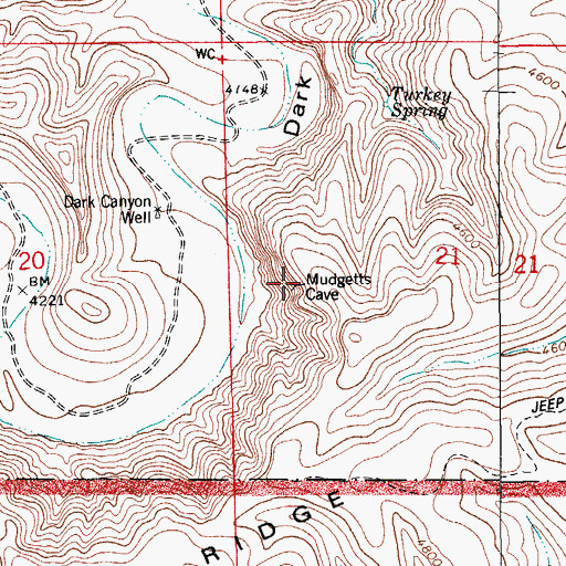 Topographic Map of Mudgetts Wilderness Study Area, NM