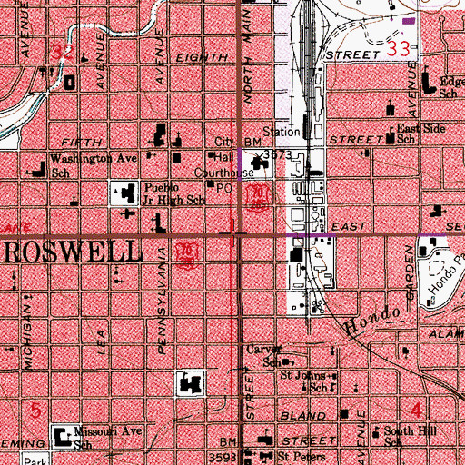 Topographic Map of Telephone Building Roswell, NM