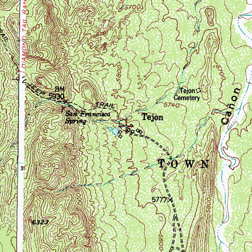 Topographic Map of Tejon (historical), NM