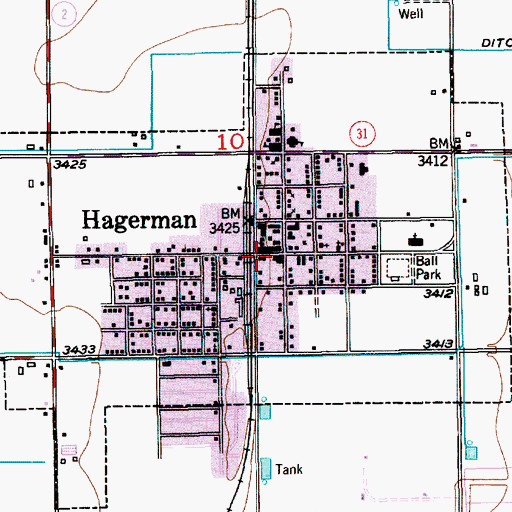 Topographic Map of Hagerman Post Office, NM