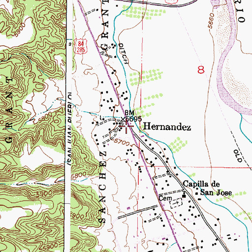 Topographic Map of Hernandez Post Office (historical), NM