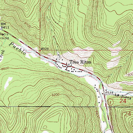Topographic Map of Tres Ritos Post Office (historical), NM