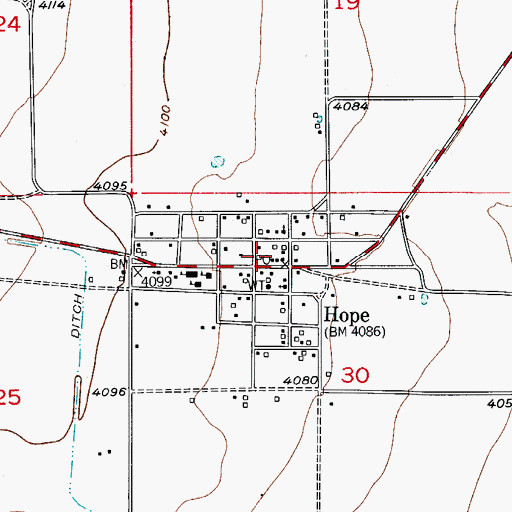 Topographic Map of Hope Post Office, NM
