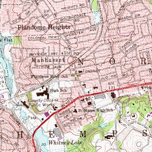 Topographic Map of Plandome Road School, NY