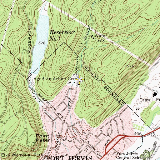 Topographic Map of Agudath Achim Cemetery, NY