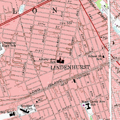 Topographic Map of Albany Avenue Elementary School, NY