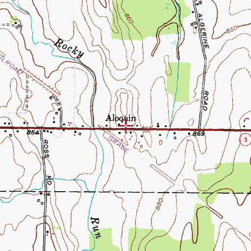 Topographic Map of Aloquin, NY