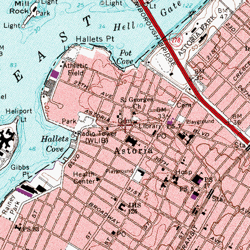 Topographic Map of Astoria, NY