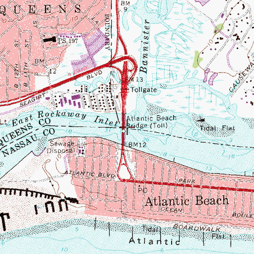 Topographic Map of Atlantic Beach Bridge, NY