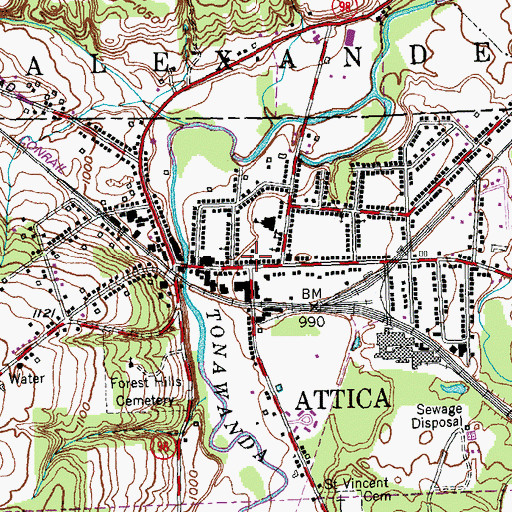 Topographic Map of Attica, NY