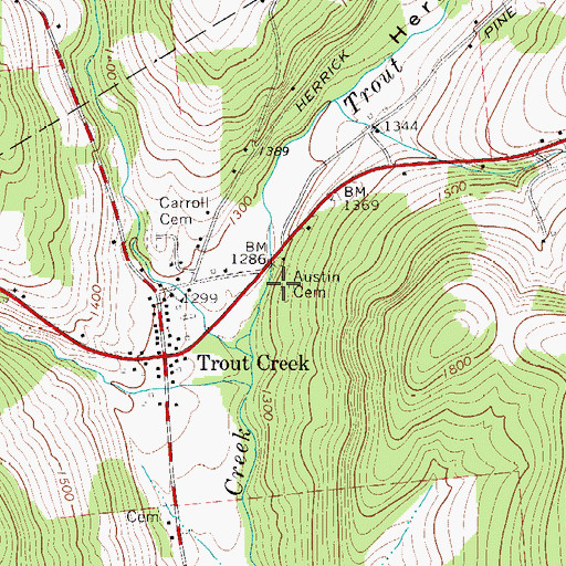 Topographic Map of Trout Creek Cemetery, NY