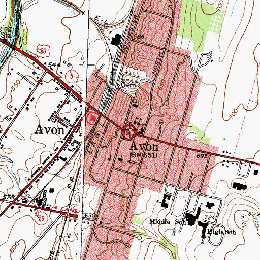 Topographic Map of Avon, NY