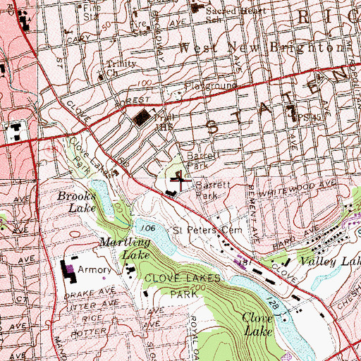 Topographic Map of Barrett Park, NY