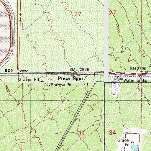 Topographic Map of Pima Spur, AZ