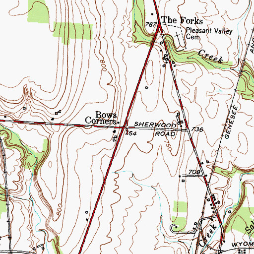 Topographic Map of Bows Corners, NY