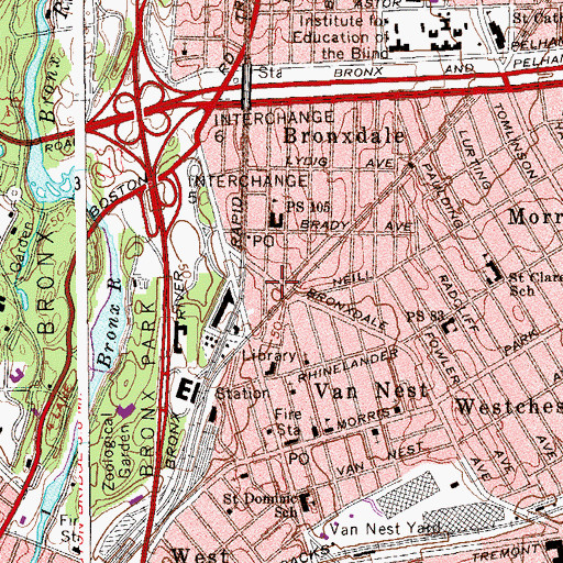 Topographic Map of Bronxdale, NY