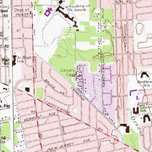 Topographic Map of Calvary Cemetery, NY