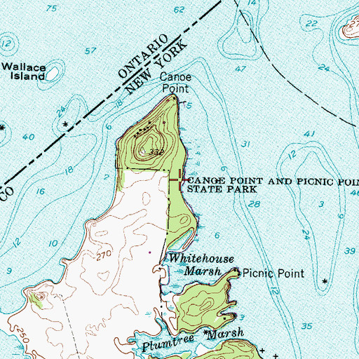 Topographic Map of Canoe Point and Picnic Point State Park, NY