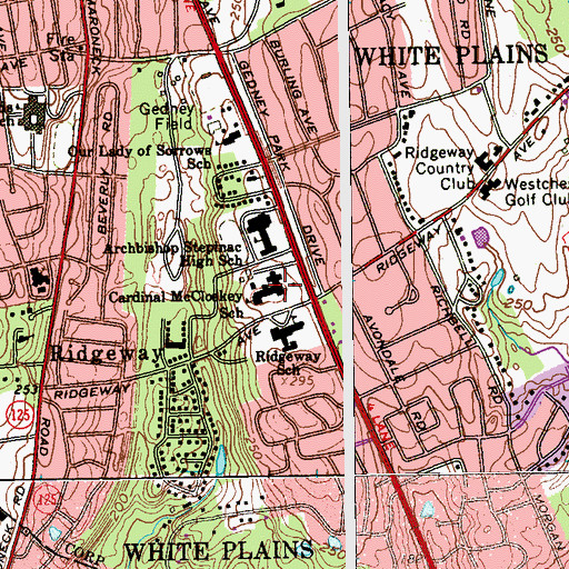 Topographic Map of Cardinal McCloskey School, NY