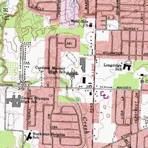 Topographic Map of Cardinal Mooney High School, NY