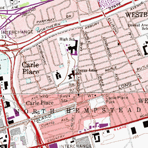 Topographic Map of Cherry Lane School, NY