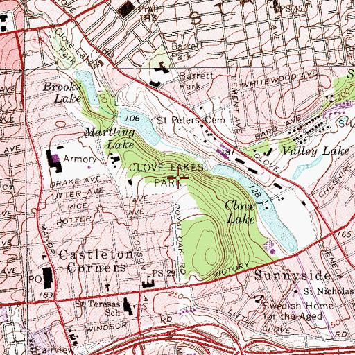 Topographic Map of Clove Lakes Park, NY