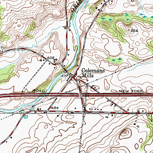Topographic Map of Colemans Mills, NY