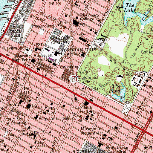 Topographic Map of Columbus Circle, NY